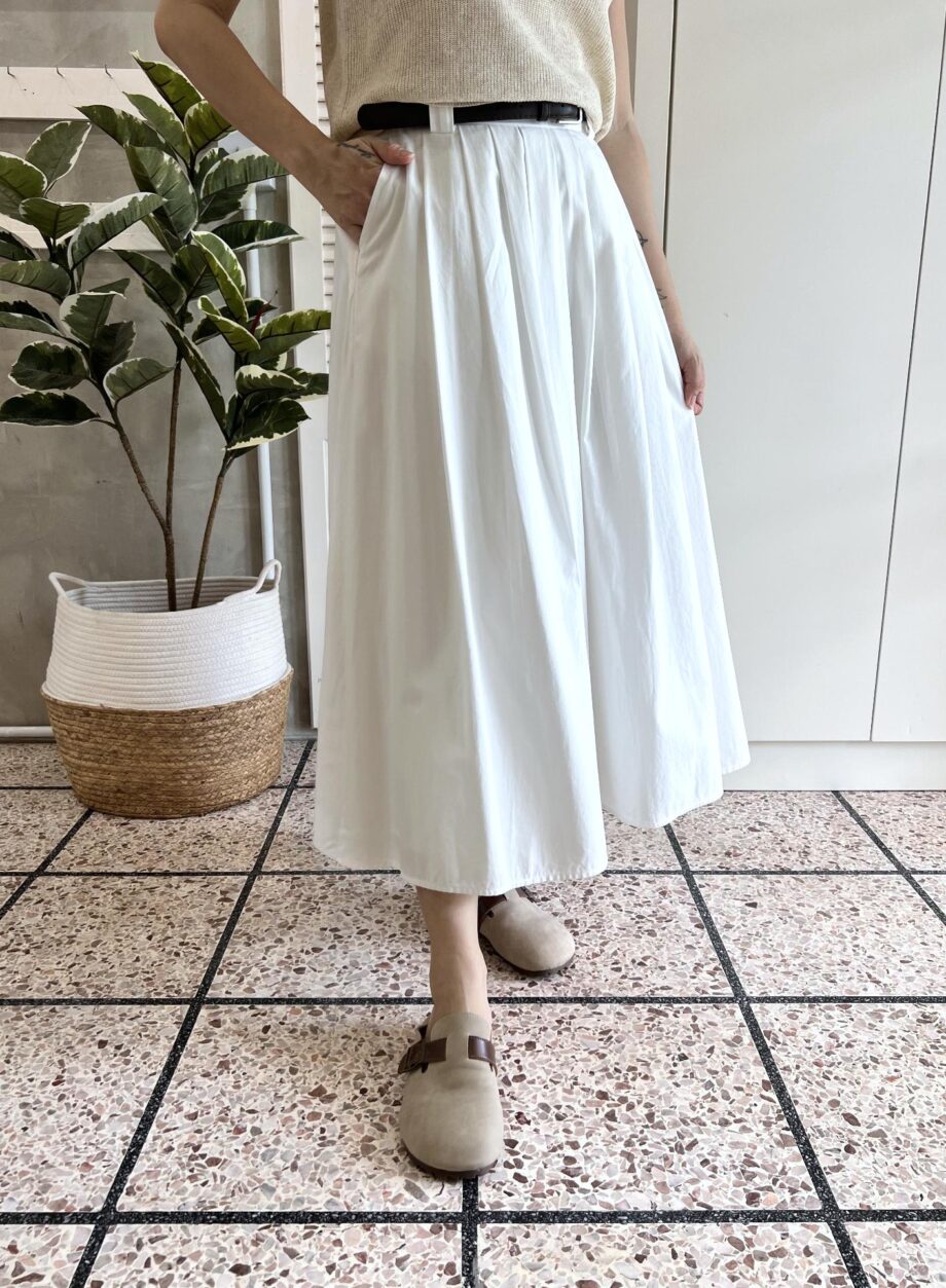 Pleated A-line Midi Skirt with Belt