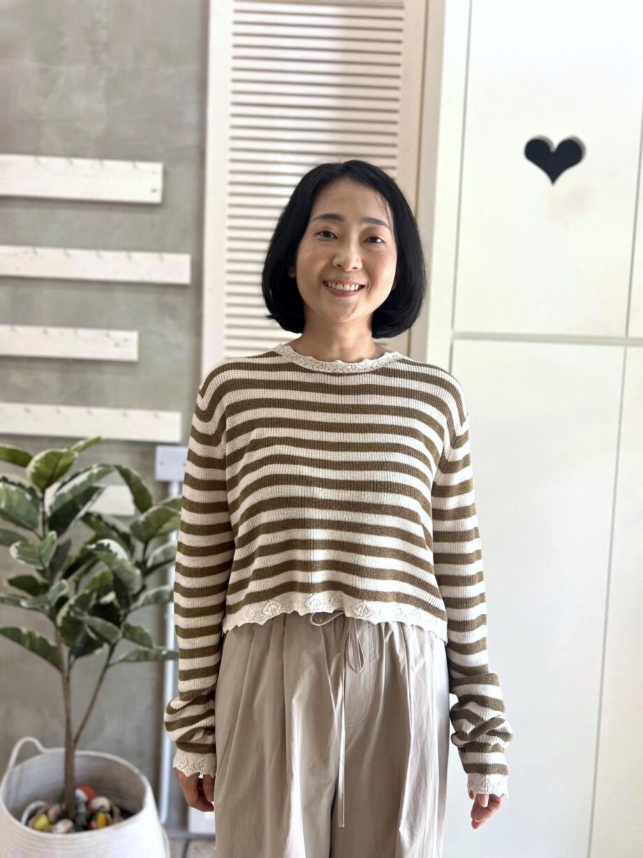 Lace-trim Striped Knit Top