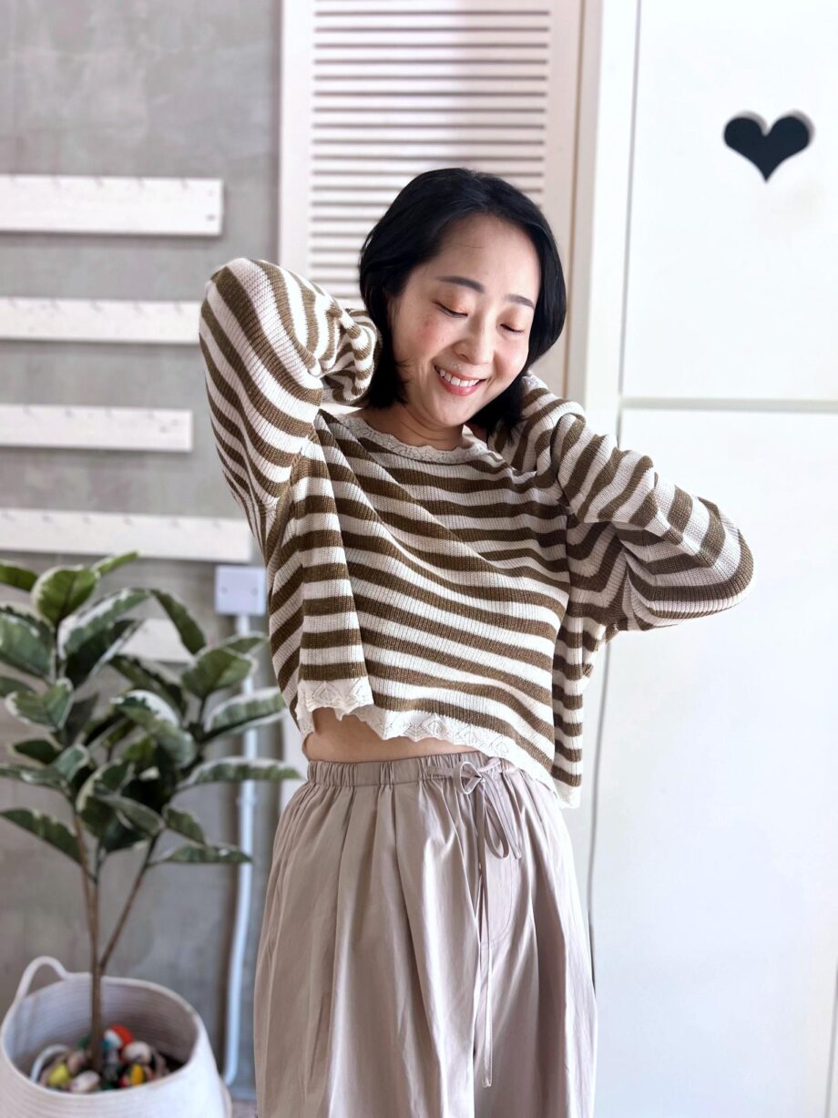 Lace-trim Striped Knit Top