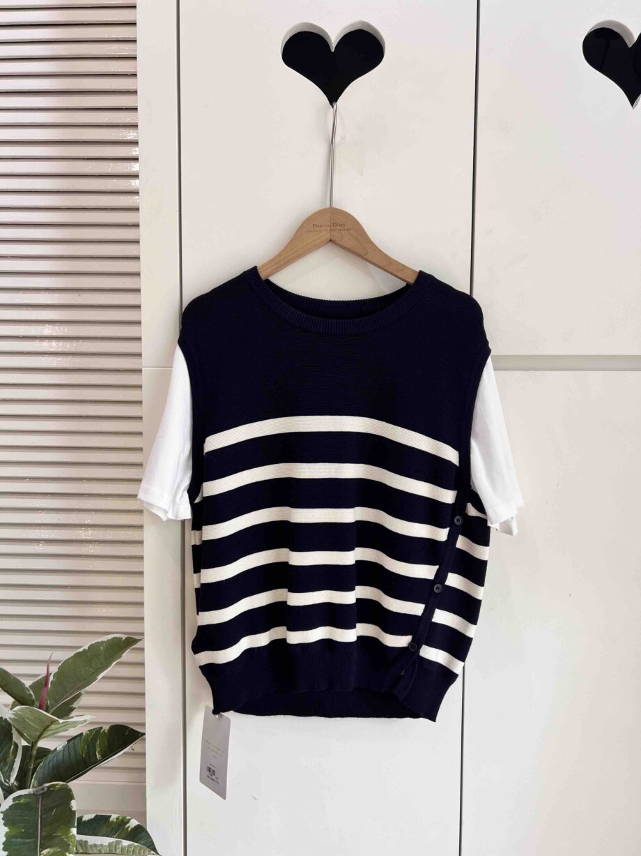 Stripe Short Sleeves Sweater