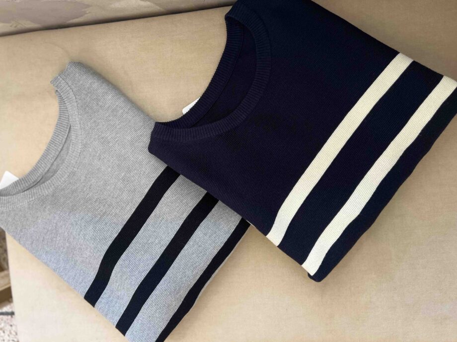Stripe Short Sleeves Sweater