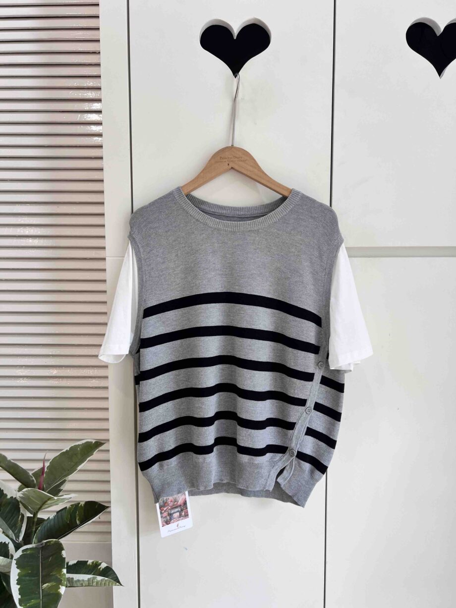 Stripe Short Sleeves Sweater