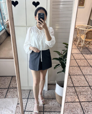 Textured Sheer Tie-Neck Blouse