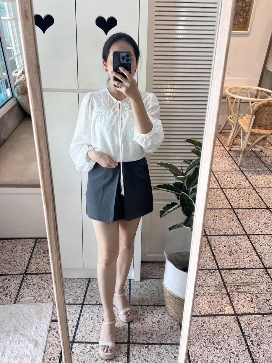 Textured Sheer Tie-Neck Blouse